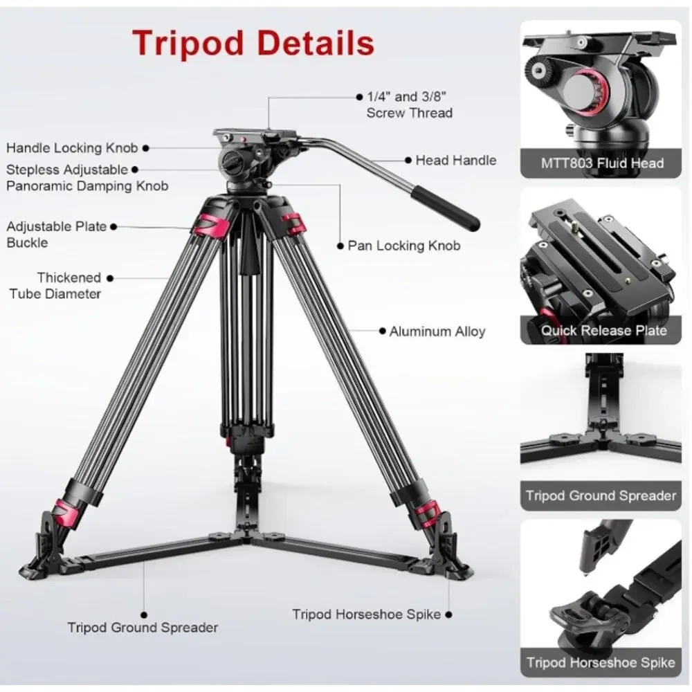 miliboo MTT609A Heavy Duty Video Tripod Fluid Head 33lb Open Box